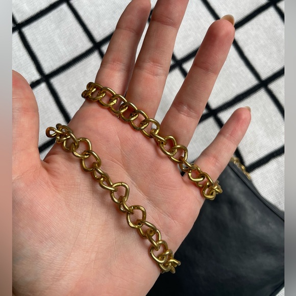 Black Leather Purse with Gold Chain Strap - Picture 5 of 5